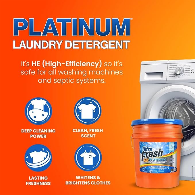 Ultra Fresh 4 Pack Liquid Laundry Detergent, 6X Platinum, 5 Gal, OXY Color Safe Bleach Alt™ - Household Cleaning Supplies and Accessories for Clothing and Fabric Items