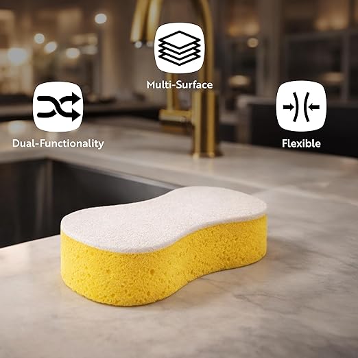 Restaurantware Sponge and Scouring Pad Combo 100 Count 9.4 x 5.1 x 2.7 Inches Plastic Multi-Surface Scrubber Flexible Cleaning Sponge for Commercial Kitchens