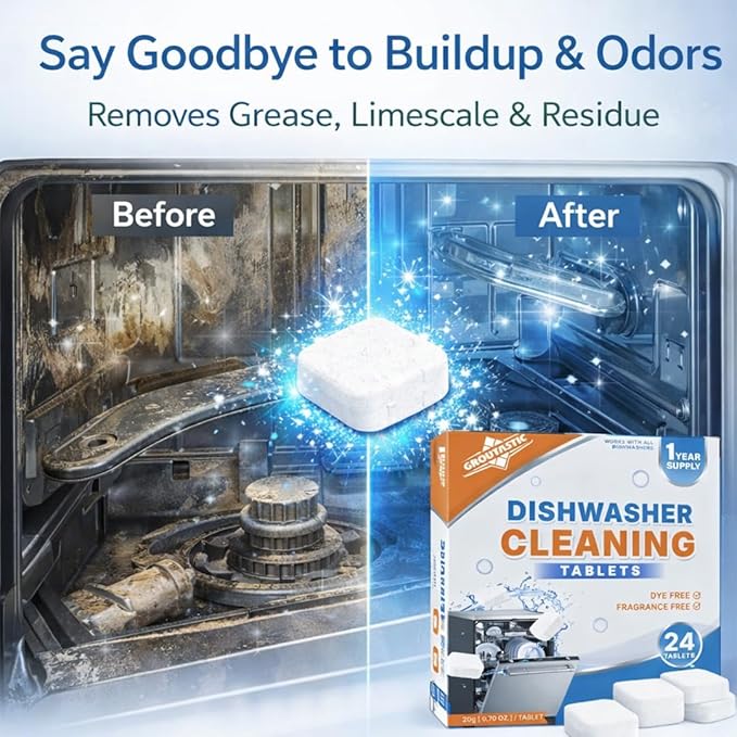 Dishwasher Cleaner Tablets – Deep Cleaning & Descaler Tablets for Dishwashers, Removes Grease, Limescale & Odors, Freshens & Maintains Performance (24 Count)