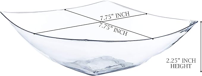 PLASTICPRO Disposable 32 ounce Square Serving Bowls, Party Snack or Salad Bowl, Medium, Plastic Crystal Clear Pack of 4