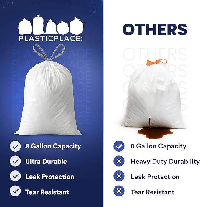 Plasticplace 8 Gallon Trash Bags │ 0.7 Mil │ Lavender and Soft Vanilla Scented Garbage Can Liners │ 22" x 22" (200 Count), White