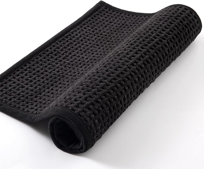 Bathroom Rugs Non Slip Washable, Super Absorbent Thin Bath Mat for Small Quick Dry Low Pile Bathroom Rug, (Black, 32″x20″)