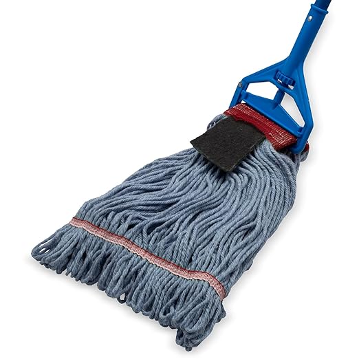 SPARTA Flo-Pac Acrylic Mop Head, Loop-Ended, Wide Band with 5" Red Band with Scrubber for Organized Cleaning, Large, Blue, (Pack of 12)