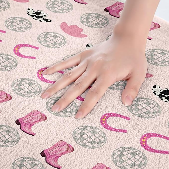 Western Cowgirl Kids Bath Mats,Cowgirl Hat Boot Disco Vintage Mats Rugs for Girls,Horseshoes Rustic Farmhouse Tribal Bath Carpets,Pink Fashion Bath Rugs,Absorbent Floor Mats,16Wx24L Inches