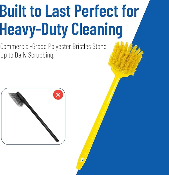 SPARTA 40501EC04 Plastic Large Scrub Brush, Kitchen Brush, Utility Brush With Long Handle For Cleaning, 20 Inches, Yellow, (Pack of 6)