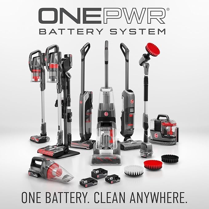 Hoover ONEPWR Telescoping Cordless Scrubber, Water Resistant, with 4-Feet Extending Cleaning Reach, BH51000V + 3-Piece Multi-Purpose Cleaning Brush Kit, AH86400