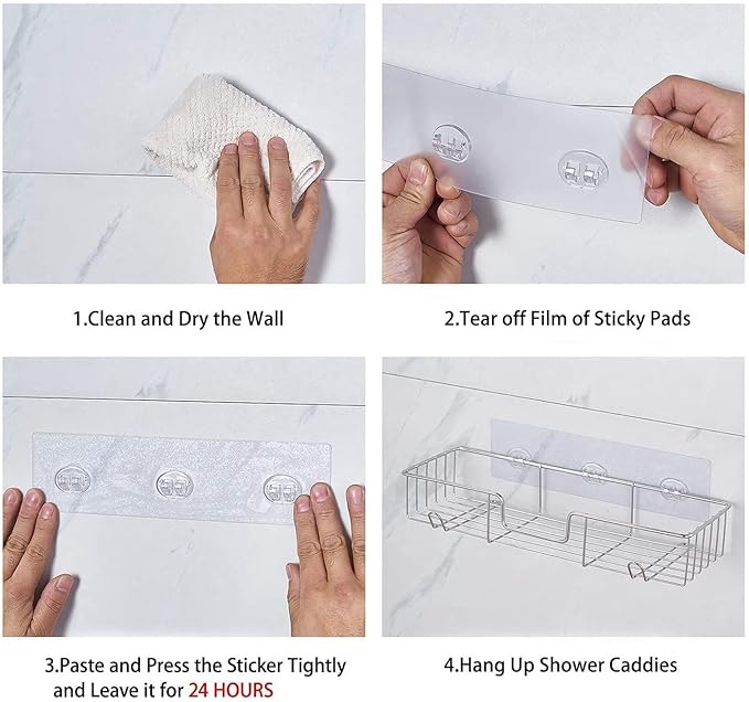 Shower Shelf with Hooks,No Drilling Adhesive Shower Shelf for Bathroom Storage,Rustproof Shower Organizer