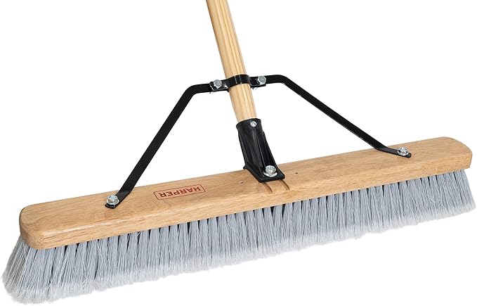 Harper 24 Inch Indoor Smooth-Surface Push Broom with Flagged Bristles for Sand, Saw Dust, Wood Shavings and Pet Hair in Garages, Warehouses, and Workshops