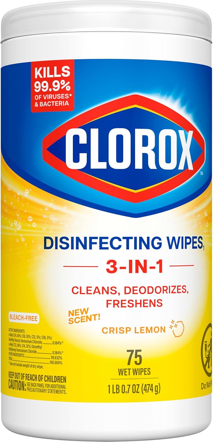 Clorox Disinfecting Cleaning Wipes, Antibacterial, Bleach Free, Crisp Lemon, 75 Count (Pack May Vary)