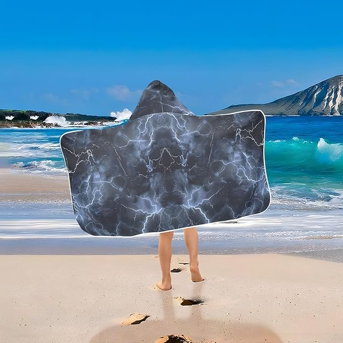 Hooded Towel for Kids Lightning in Dark Sky Beach Wrap Bath Towels 50x23.5in