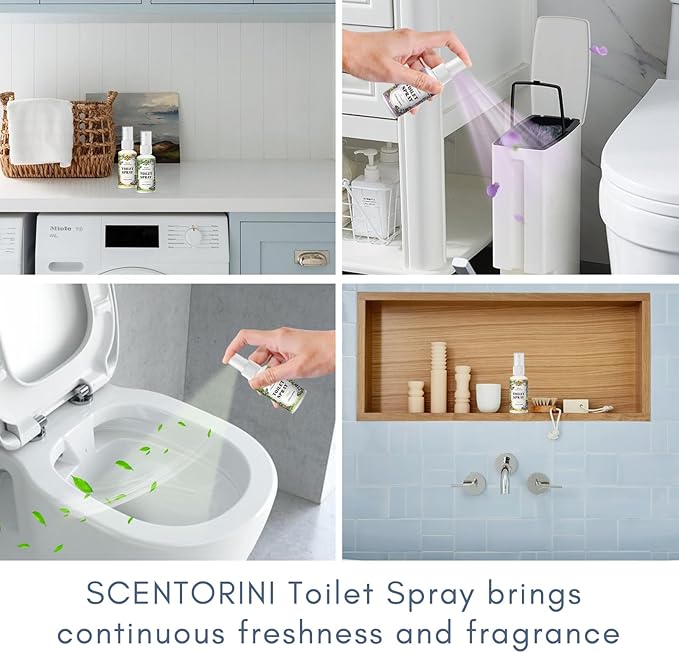 SCENTORINI Toilet Spray for Poo Odor Eliminator, Bathroom & Toilet Odor Elimination,Travel Size, 2 Lemon & 2 Lavender & 2 Mint, 1 oz Bottles, Air Freshener Spray for Poop, Home, Travel and Pockets