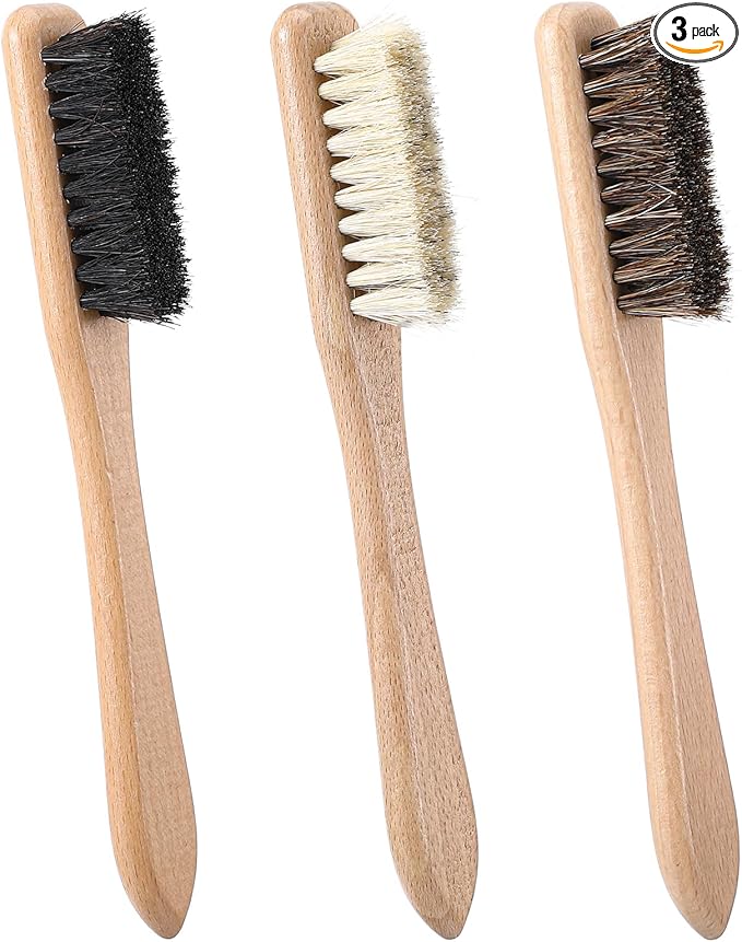 3 Pcs Laundry Stain Brush, Wood Laundry Stain Brush with Boar Bristle for Scrubbing Stains from Cloth Fabric Leather and Household