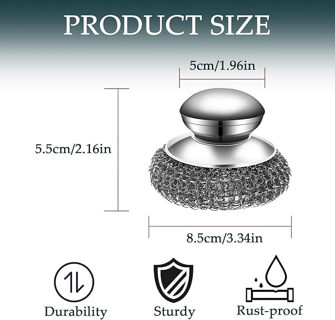 KTOJOY Stainless Steel Wool Scrubber Set, 6 Pieces with Handle, for Cleaning Dishes, Pots, Pans, Cast Iron