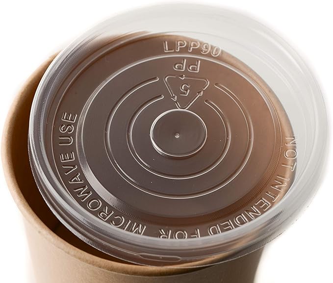[25 Pack] 12 oz Disposable Kraft Paper Soup Containers with Plastic LIDS - Half Pint Ice Cream Containers, Frozen Yogurt Cups, Restaurant, Microwavable, Take Out, Food Storage, Recyclable