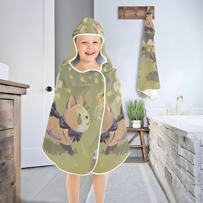 Hooded Towel for Kids Forest Kitten Beach Wrap Bath Towels 50x23.5in