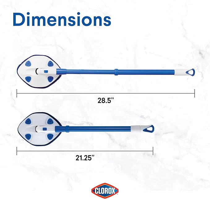 CLOROX Extendable Tub and Tile Scrubber (Pack of 2) with Extra Pad - Plastic Head, Blue, Tile Surface
