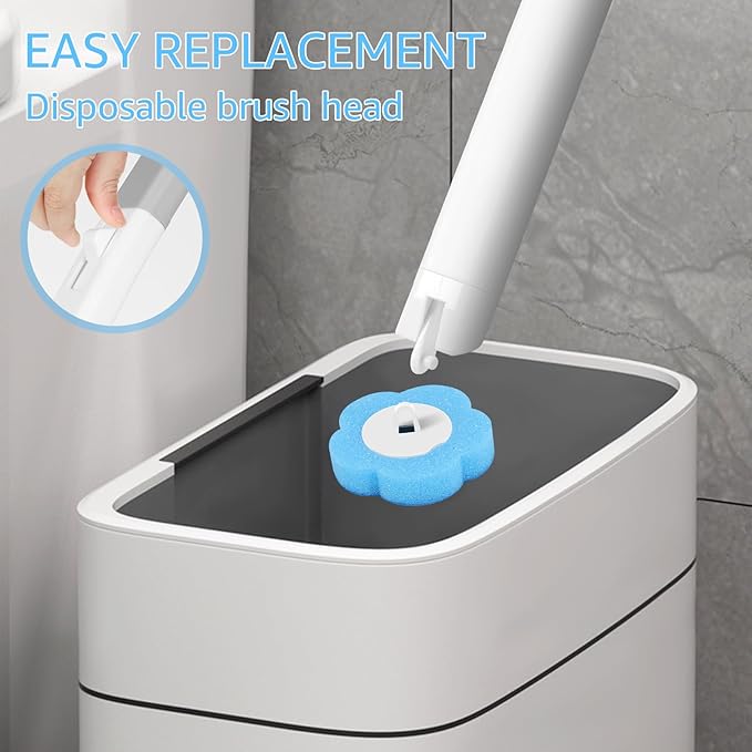 Toilet Brush Cleaning Kit, Toilet Cleaning System - Storage Caddy and 18/24 Toilet Brush Refills, Adhesive Wall Mounted Toilet Bowl Cleaner Brush with Handle (Set 01)