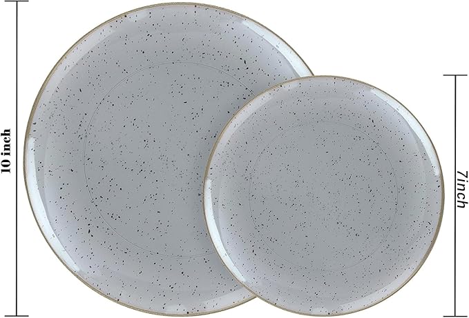 Liacere 32PCS Grey Plastic Plates - Grey Stone Plastic Disposable Tableware Plates Modern Dinnerware Set - Wedding & Warm Winter & Party