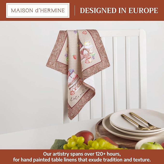 Maison d' Hermine 100% Cotton Cloth Napkins Set of 4 Everyday Reusable Square Napkins Cloth Washable Dinner Party Wedding Restaurant Hotel Kitchen Spring Summer (Cakes, 18" x 18")