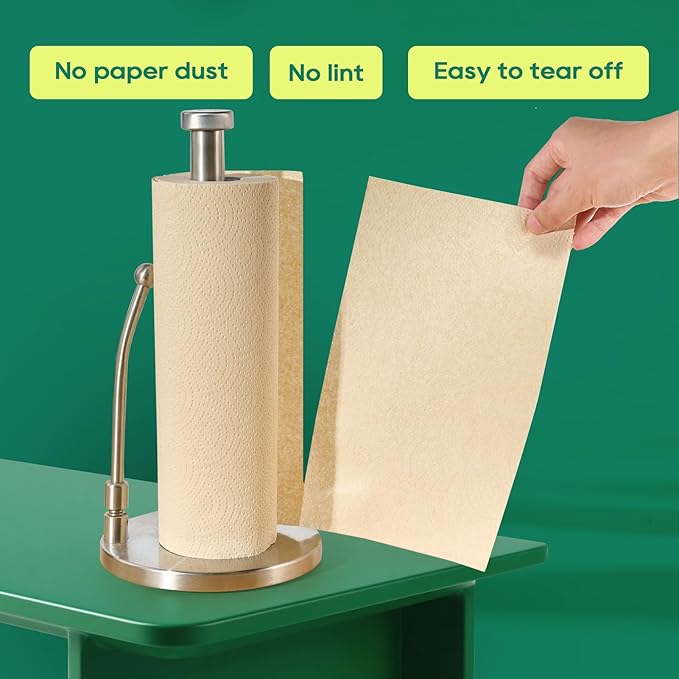 ECOlipak Paper Towels - 8 Rolls, 2 Ply 120 Sheets- Plastic Free, Tree Free, Compostable, Disposable Kitchen Paper Towels, Soft and Absorbent, PFAS Free, Nature