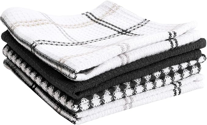 T-Fal Premium Waffle Dish Cloths: Highly Absorbent, Super Soft Long Lasting - 100% Cotton, 12"x13" Towel for Cleaning & Drying, (4-Pack), Neutral