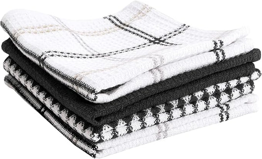 T-Fal Premium Waffle Dish Cloths: Highly Absorbent, Super Soft Long Lasting - 100% Cotton, 12"x13" Towel for Cleaning & Drying, (4-Pack), Neutral