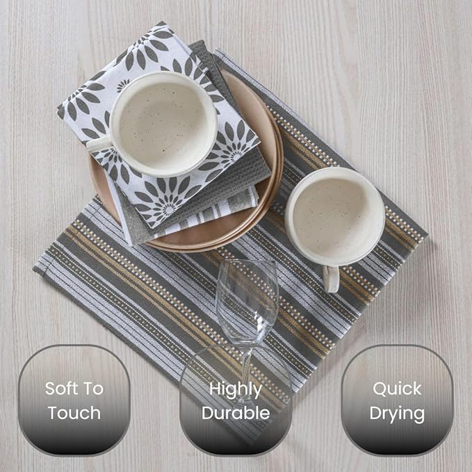 100% Cotton Assorted Kitchen Towels - Assorted Set of 5 Large 16x26 inch - Soft Absorbent Durable - Ideal for Drying, Cleaning, and Everyday Kitchen Use - Quick-Drying Dish Towel Grey