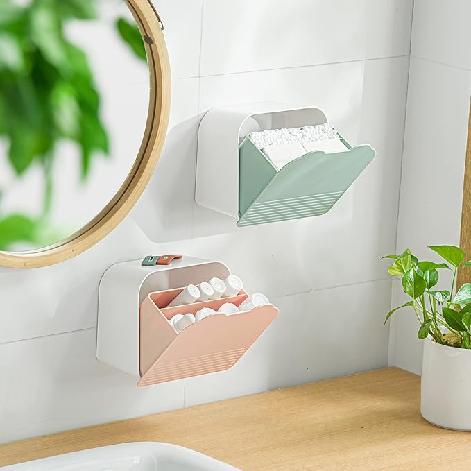Wall Organizer Box Jar, Bathroom Vanity Storage Canister Holder for Cotton Swabs,Balls,Makeup Pads,Sponges,Bath Salts,Sanitary Napkins, Kitchen Office Bedroom Washroom,Pink
