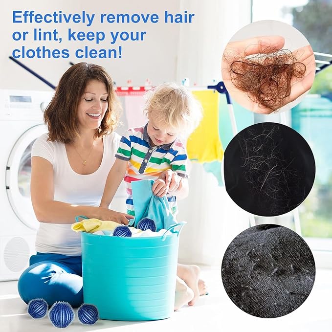 Pet Hair Remover for Laundry, 12Pcs Reusable Lint Remover Balls for Dog Cat Fur, Effectively Removes Pet Hair from Bedding and Clothes