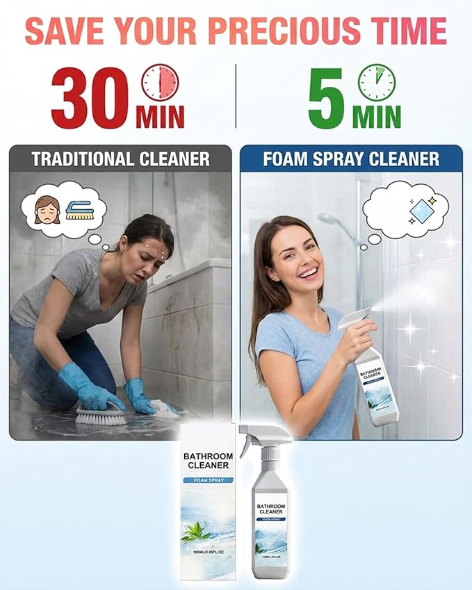 Scale Remover Bathroom Cleaner, 3.38OZ Bathroom Cleaner Foam Spray for Shower, Glass, Tiles, Stainless Steel, Glass and Toilet