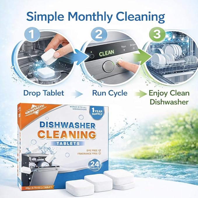 Dishwasher Cleaner Tablets – Deep Cleaning & Descaler Tablets for Dishwashers, Removes Grease, Limescale & Odors, Freshens & Maintains Performance (24 Count)