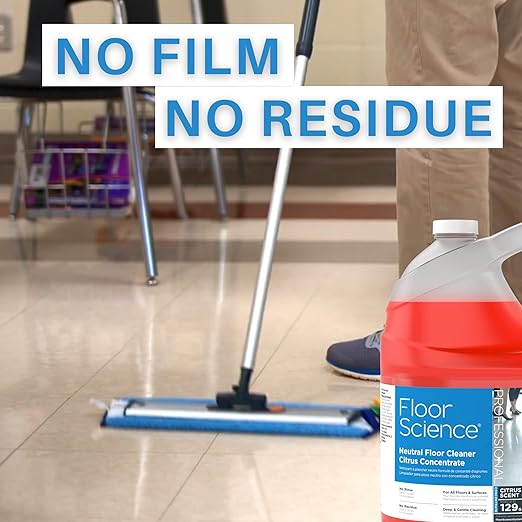 Diversey Floor Science CBD540441 Professional Neutral Floor Cleaner, Deep & Gentle Cleaning with No Residue, Citrus Scent, Concentrate, 1-Gallon (Pack of 4)