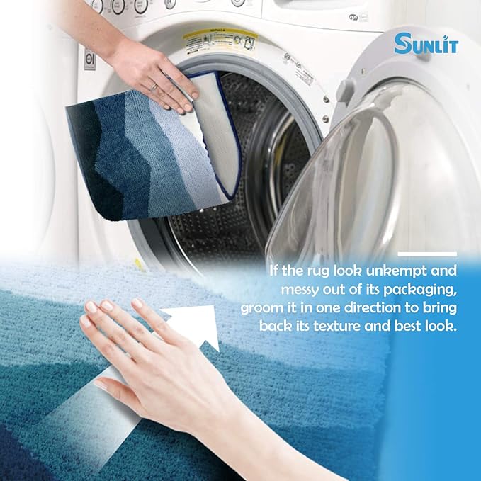 Sunlit 20"x30" Blue Bathroom Rug Non-Slip Absorbent Soft Bath Mat Set, Floor Mat Dry Fast Machine Washable.