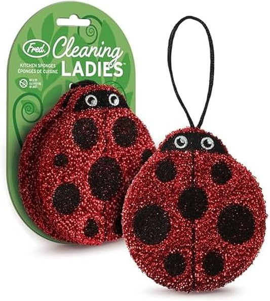 Genuine Fred Cleaning Ladies Ladybug Sponges, Set of 2 Scrubber Sponges, Gentle on Cookware, Tough on Grime, Corded Loop for Easy Drying, Fun and Functional Design, Great Gift