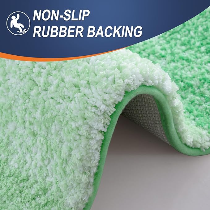 OLANLY Bathroom Rugs Sets 3 Piece, Soft Absorbent Microfiber Bath Mats and U-Shaped Contour Toilet Rug, Plush Shaggy Bath Mat Set for Bathroom (36"x24"+24"x16"+24"x20", Green)
