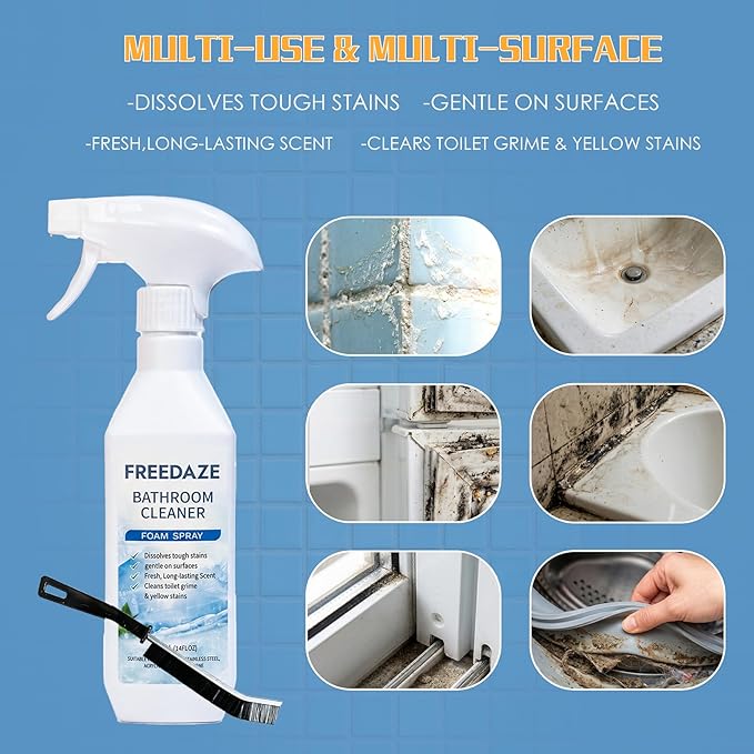Bathroom Cleaner Foam Spray (400ml) - Spray, Wait & Scrub for Hard Water Stains, Rust & Soap Scum | Free Cleaning Brush Included (2 PACK)