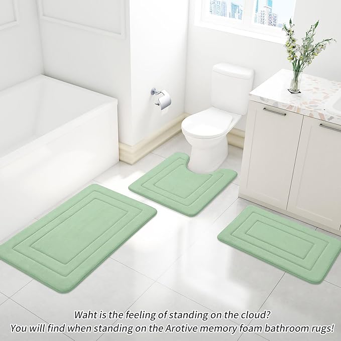 Arotive Memory Foam Bathroom Rug Mat 44x24, Ultra Soft and Absorbent Bath Mat, Machine Wash Dry, Comfortable Bath Rug Carpet for Bathroom Floor, Tub and Shower, Sage Green