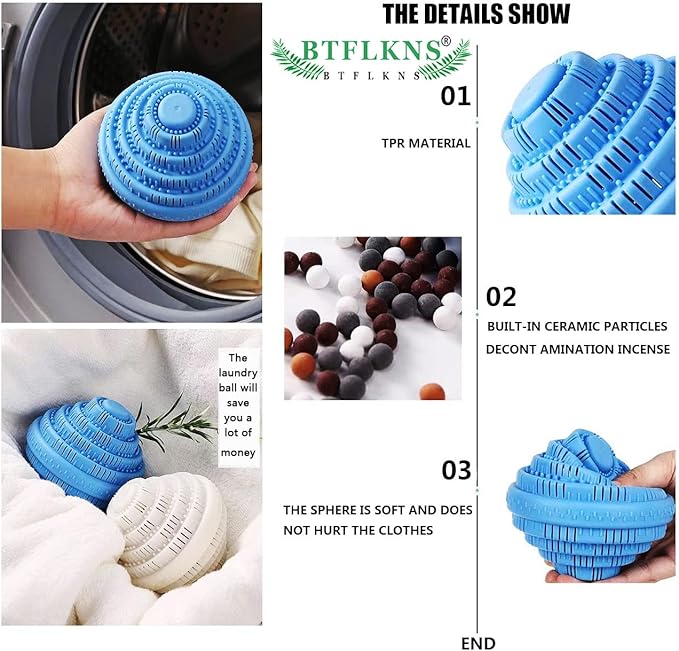 Eco-Friendly Laundry Balls, 2Pcs Premium Washing Ball, Super Soft Shell Doesn't Hurt Clothes, Advanced ceramic balls, 2000 Washing Cycle Laundry Balls, All Natural Detergent(2Pack,Blue)