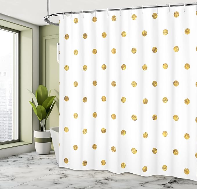Ambesonne Modern Shower Curtain, Blurry Crystalised Yellow Ombre Geometric Circles Rounds Plain Backdrop Print, Cloth Fabric Bathroom Decor Set with Hooks, 69" W x 70" L, Yellow White