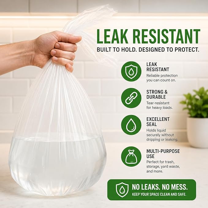 7-10 Gallon Clear Garbage Bags (110 Bags) 29" x 24" Extra Large Medium Kitchen Trash Bags Paper Shredder Bags Can Liners for Home and Office Bins, 110 ct. (Fits 7 Gal, 8 Gal, 9 Gal and 10 Gal Bins)