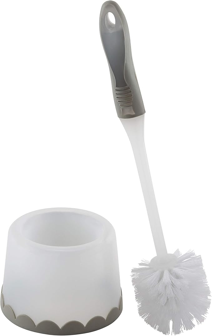 Bath Bliss Deluxe Toilet Bowl Brush and Stand | Dimensions: 5.37” Rd x 15” | 360 Brush Head | Bathroom Cleaning | Contemporary Design | Open Holder | Grey