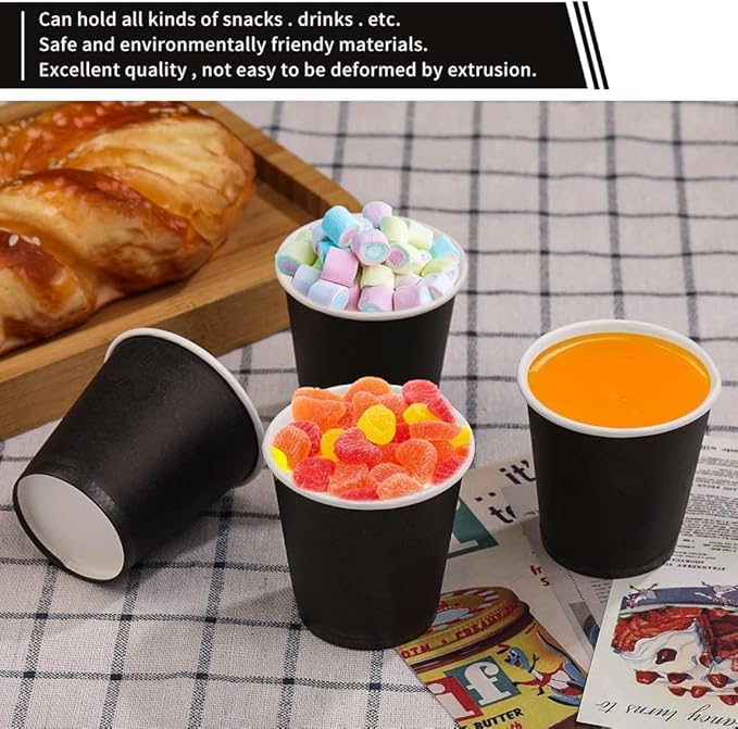 100 Pack 3 oz Bathroom Cups, Paper Cups, Mouthwash Cups, Small Paper Cups for Water, Juice,Candy Ideal for Halloween Party Bathroom and Office (Black)