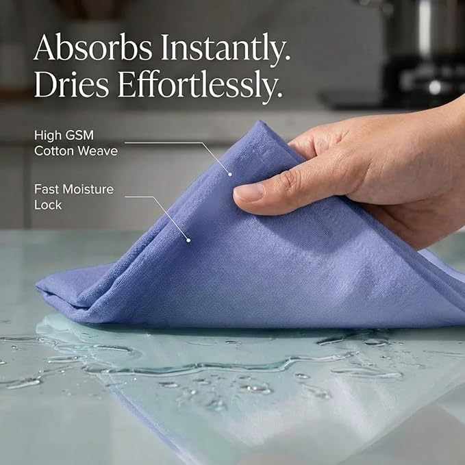 Urban Villa Kitchen Towels 100% Cotton Dish Towels for Kitchen(Set of 6) 20”x30” Dish Cloths Highly Absorbent Kitchen Linen Set with Hanging Loop Perfect for Drying Dishes Cleaning Hand Towels - Blue