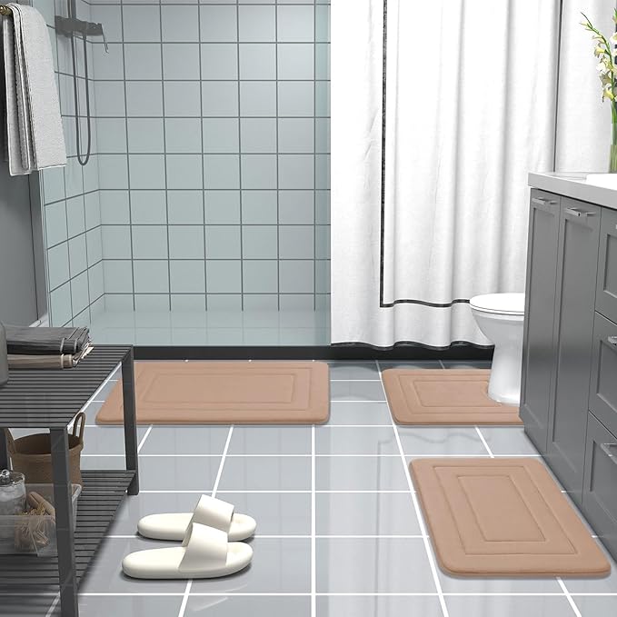 Arotive Memory Foam Bathroom Rug Mat 30x20, Ultra Soft and Absorbent Bath Mat, Machine Wash Dry, Comfortable Bath Rug Carpet for Bathroom Floor, Tub and Shower, Camel