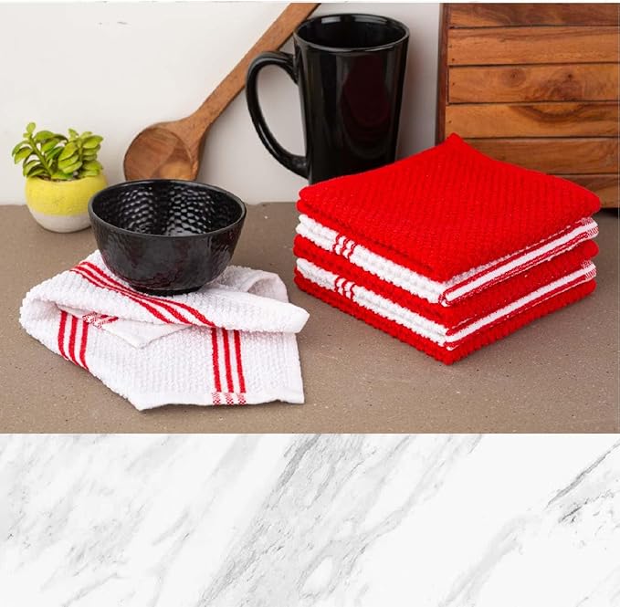 LANE LINEN 16 Pc Kitchen Dish Towels Set - 6 Absorbent Terry Kitchen Hand Towels, 6 Dish Cloths for Washing Dishes, 2 Silicone Grip Potholders & 2 Silicone Oven Mitts - Red