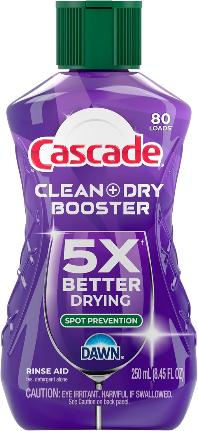 Cascade Rinse Aid Clean & Dry Booster Dishwasher Rinse Aid Liquid for Spotless, Streak-Free Dishes, Works with Dishwasher Detergent, Dishwasher Gel, Pods, or Tablets, Powerful Dry Booster, 16 oz