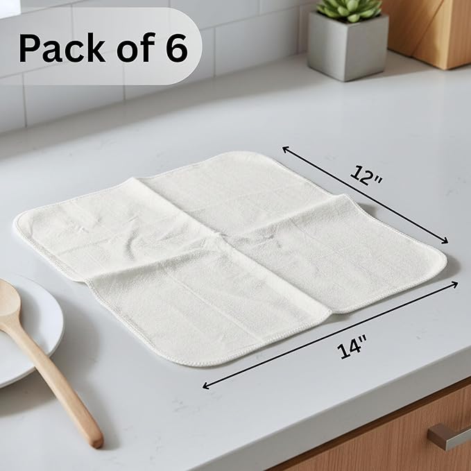 Flour Sack Shop Towels, Natural Cotton Cleaning Towels 14" x 12", Pack of 6 Reusable Absorbent Towels for Garage, Automotive, Workshop, Kitchen Cleaning, Polishing, Dusting & Multi-Purpose Use