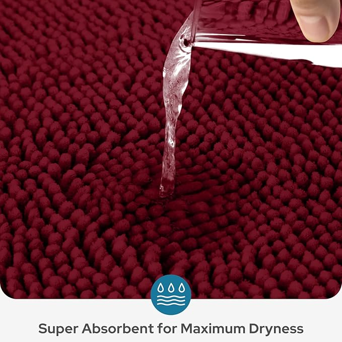 BYSURE Burgundy Red Bathroom Rugs Sets 3 Piece Non Slip Extra Absorbent Plush Chenille Soft Washable Bath Mats