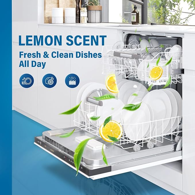 YUCO Dishwasher Detergent Tablets,Solid enzyme 72 Loads Phosphate-Free Dishwasher Detergent Powerful Grease Removal Fast Dissolving Fresh Lemon Scent Safe for All Dishwashers