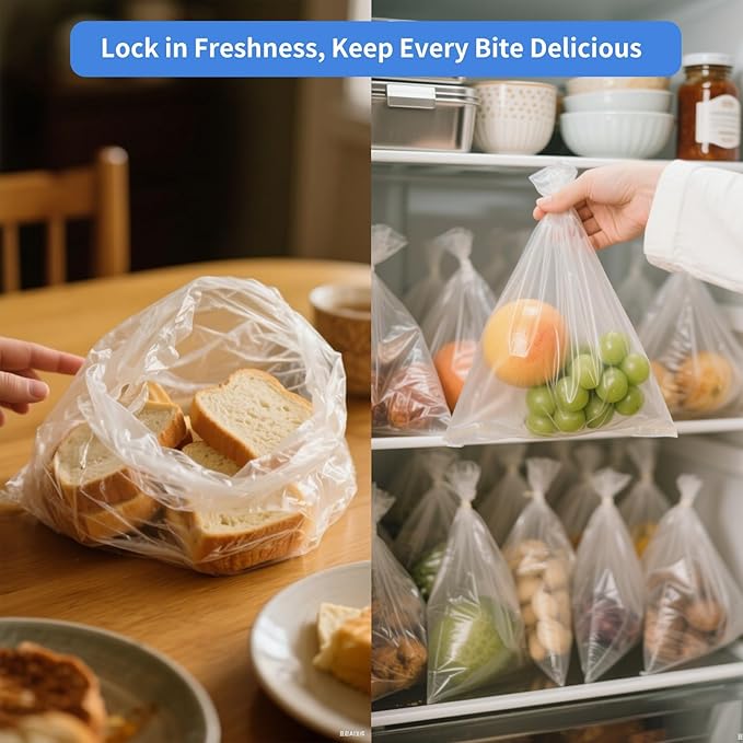 Food Storage Bags, 4 Rolls 12x16 Clear Plastic Produce Bags Roll for Food Storage, Bread, Vegetables, Fruit, and More, 350 Bags/Roll